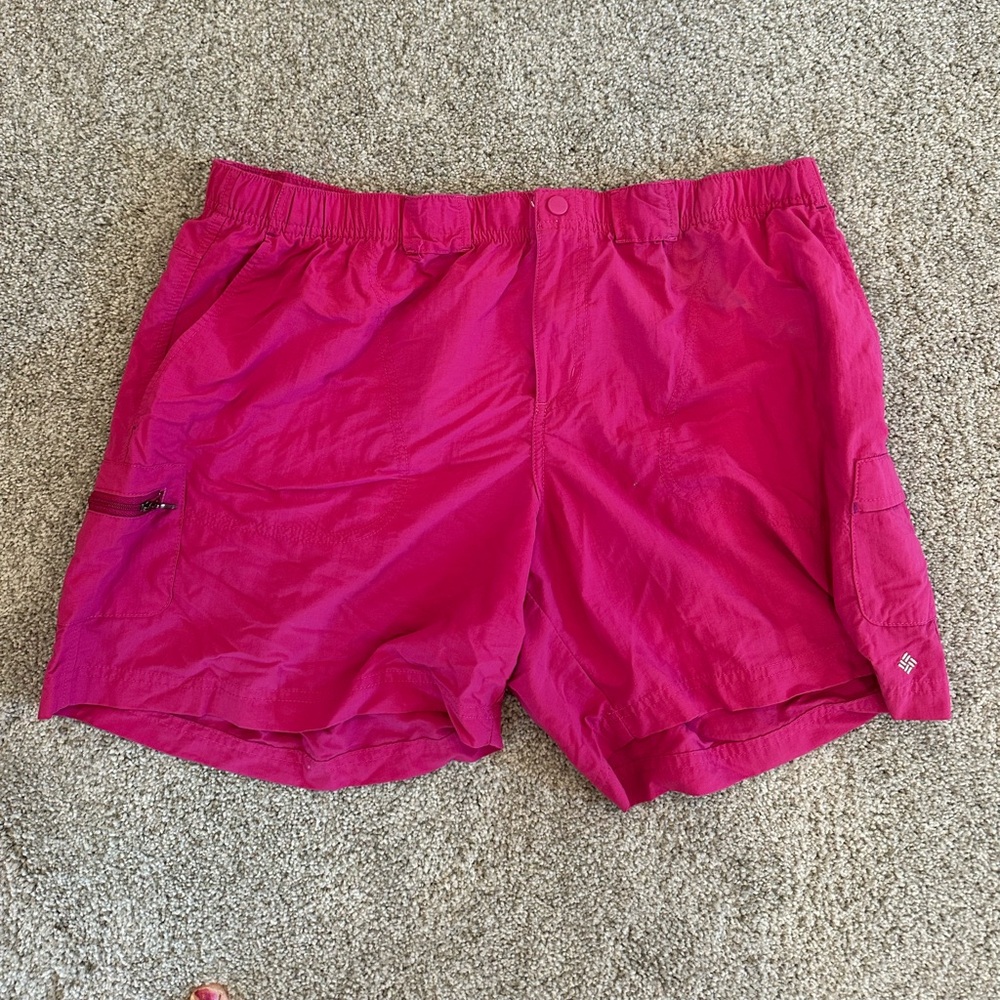 Columbia athletic shorts in the color magenta